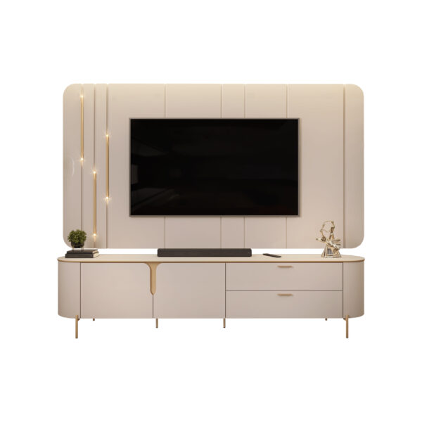 BANCADA E PAINEL CELINE 241cm OFF WHITE 100% MDF