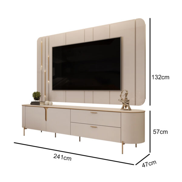 BANCADA E PAINEL CELINE 241cm OFF WHITE 100% MDF