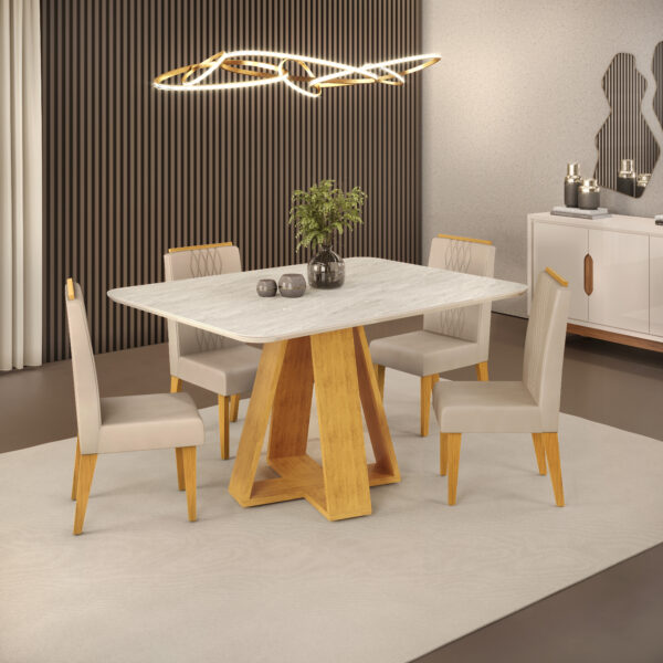 MESA CELESTE - TAMPO CHANFRADO CURVO - 1200X900X30 MM CEDRO/OFF WHITE