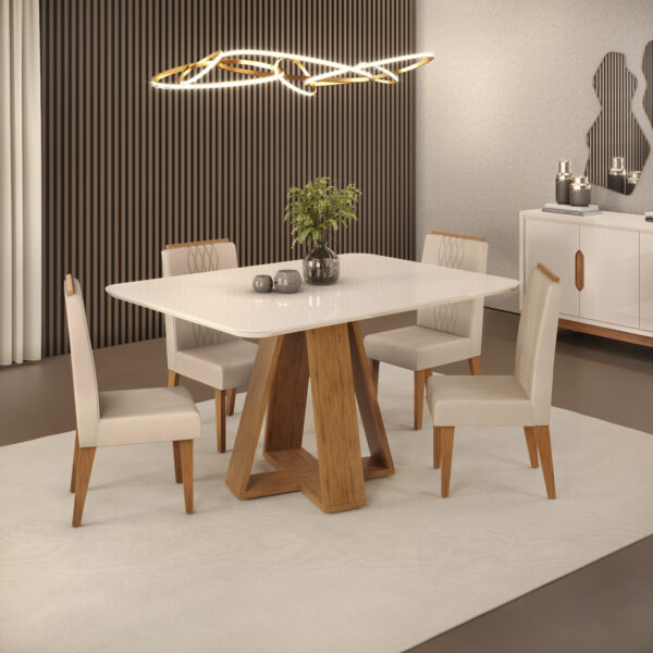 MESA CELESTE - TAMPO CHANFRADO CURVO - 1200X900X30 MM FREIJO/OFF WHITE