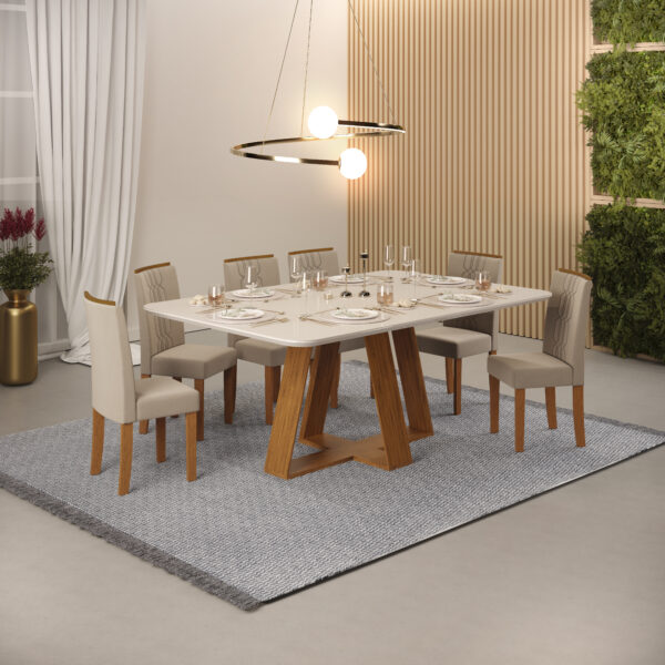 MESA CELESTE - TAMPO CHANFRADO COM VIDRO CURVO 1600X900X30 MM FREIJO/OFF WHITE