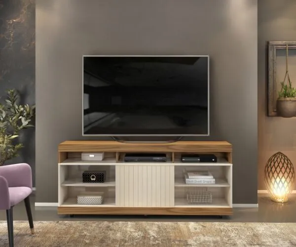 RACK DILI 160 160cm CARVALHO NOBRE/OFF WHITE 100% MDF