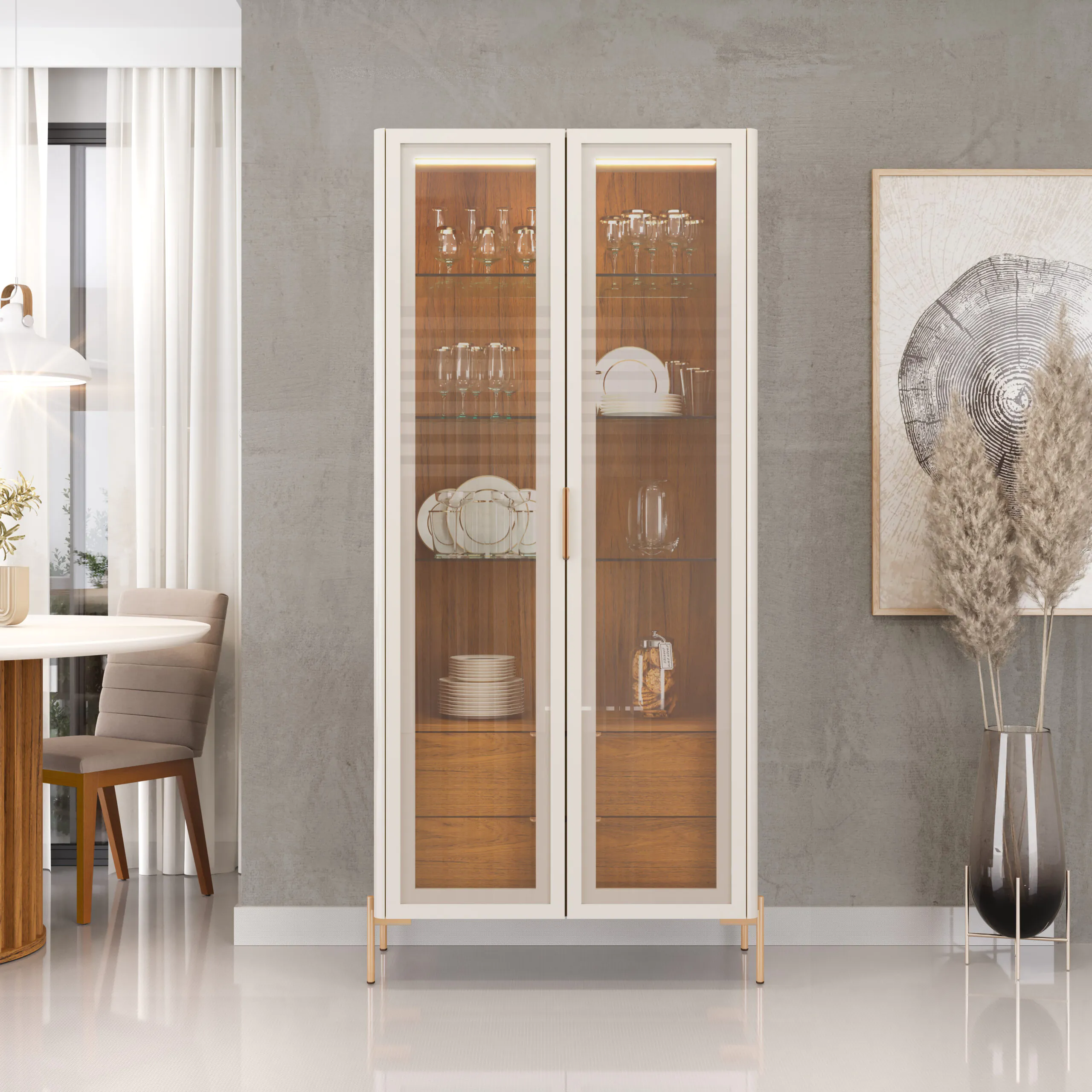 CRISTALEIRA OLIVIA 80cm OFF WHITE/FREIJO 100% MDF