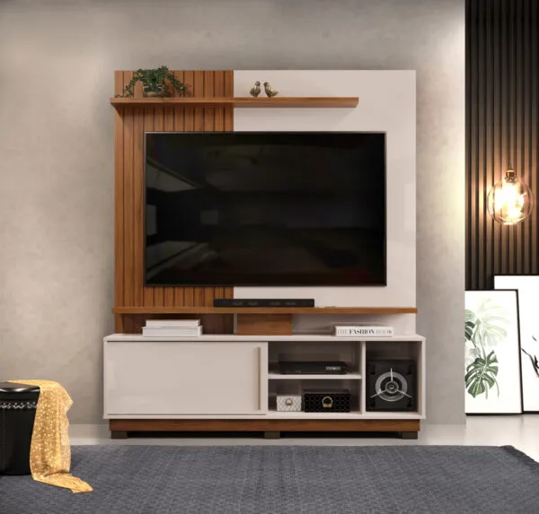 HOME THEATER ATENAS COM PÉS 150cm FREIJO/OFF WHITE 100% MDF
