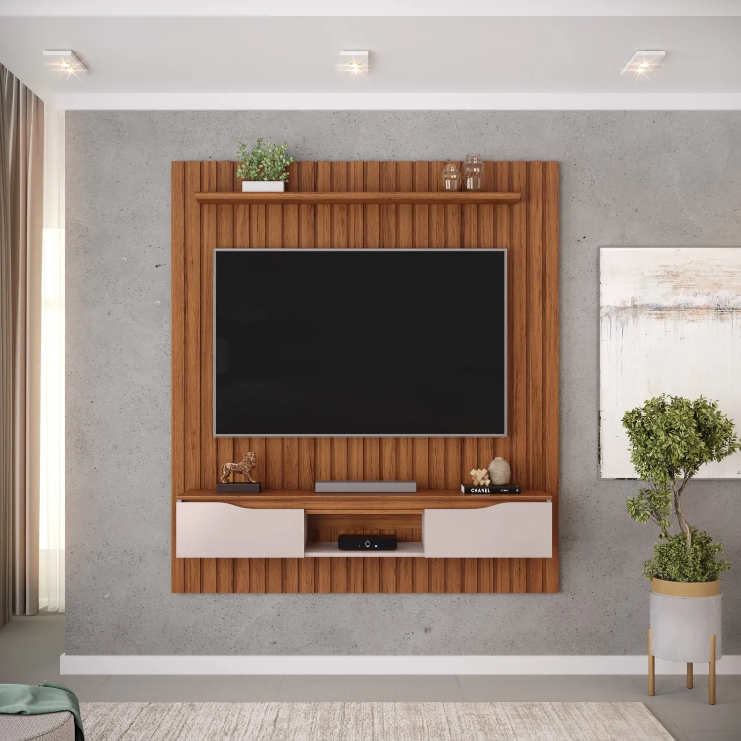 PAINEL ISAC 160 156,9cm OFF WHITE/FREIJÓ 100% MDF