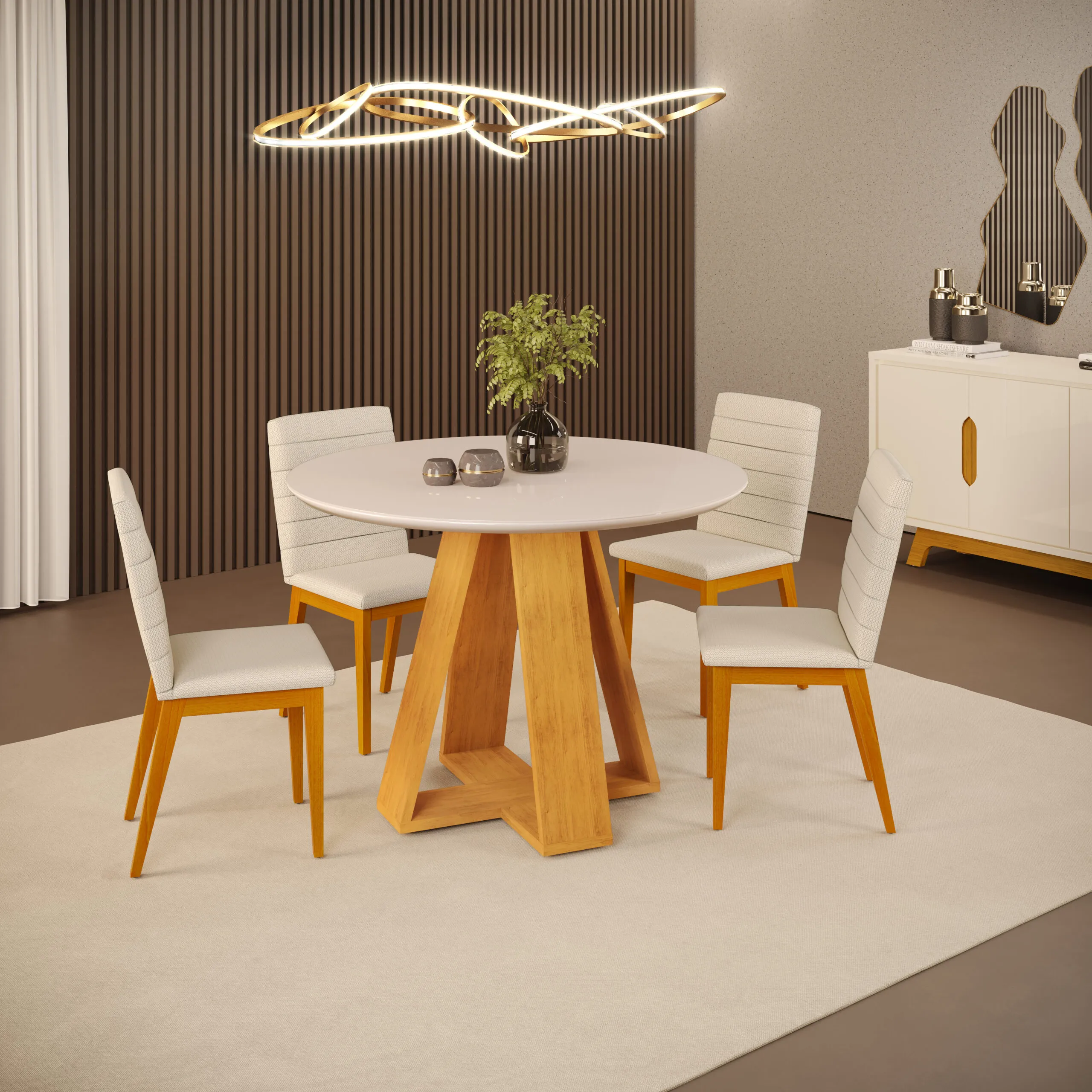 MESA CELESTE - TAMPO CHANFRADO REDONDO - 1035X1035X30 MM CEDRO/OFF WHITE - Image 3