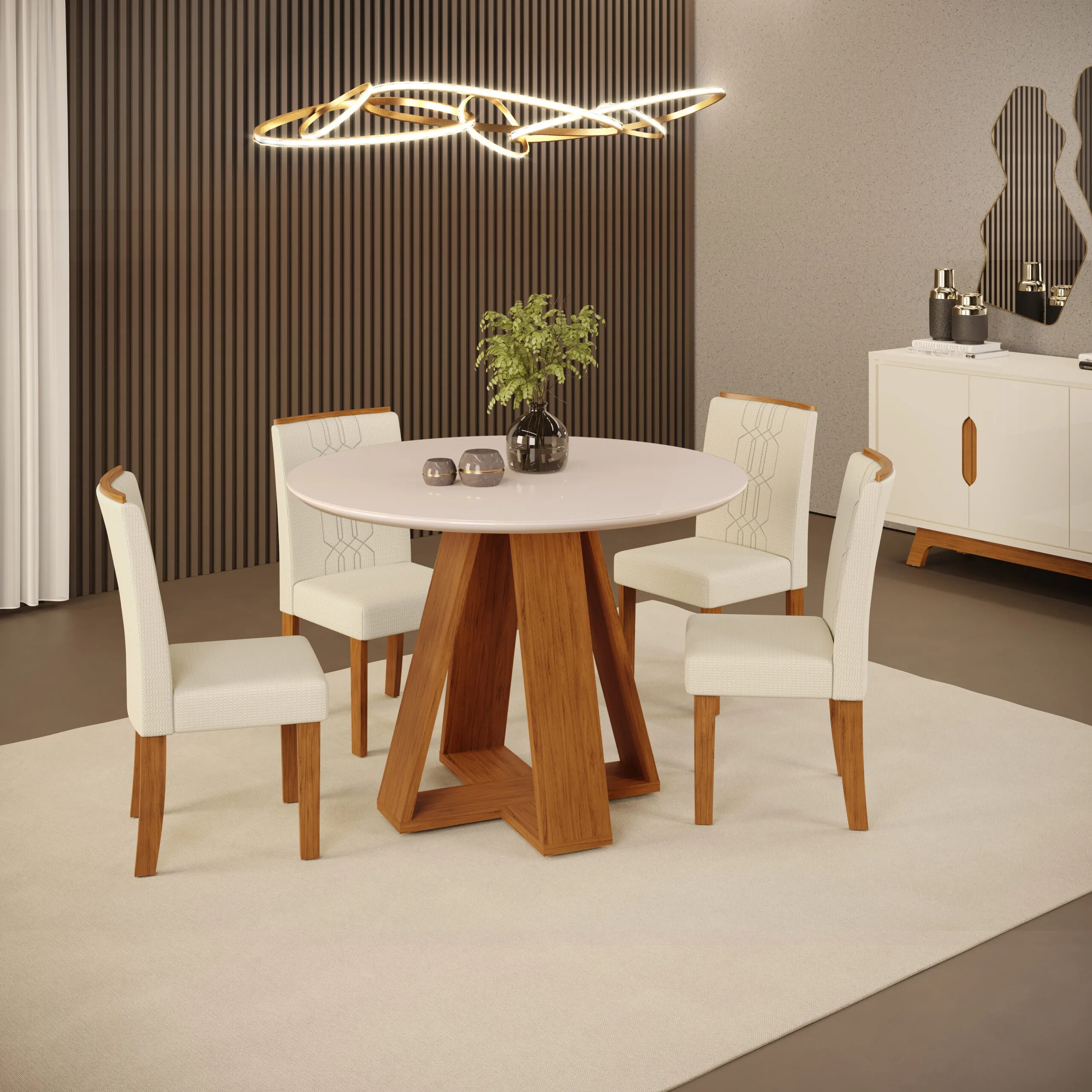 MESA CELESTE - TAMPO CHANFRADO REDONDO - 1035X1035X30 MM FREIJO/OFF WHITE