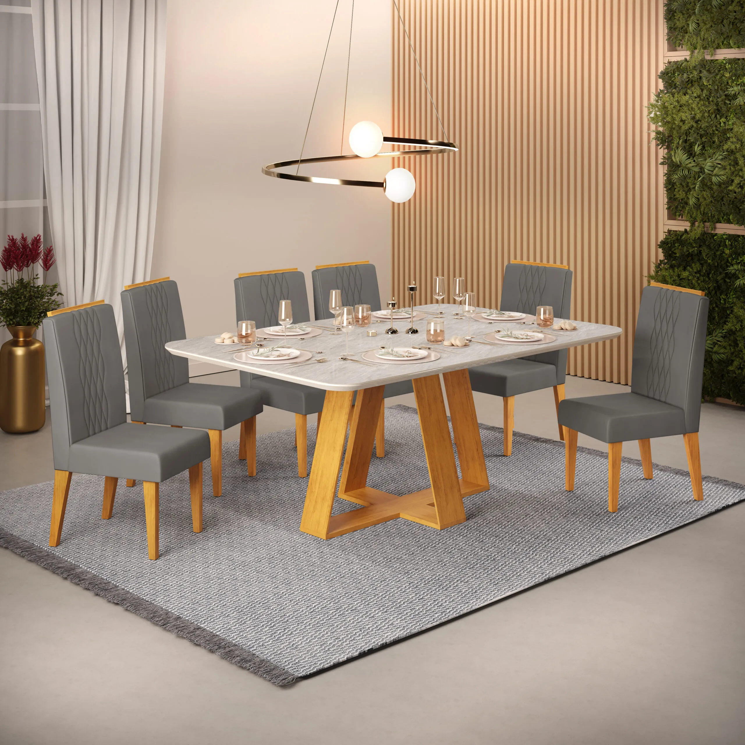 MESA CELESTE - TAMPO CHANFRADO CURVO MDF 1700X900X30 MM CEDRO/QUARTZO