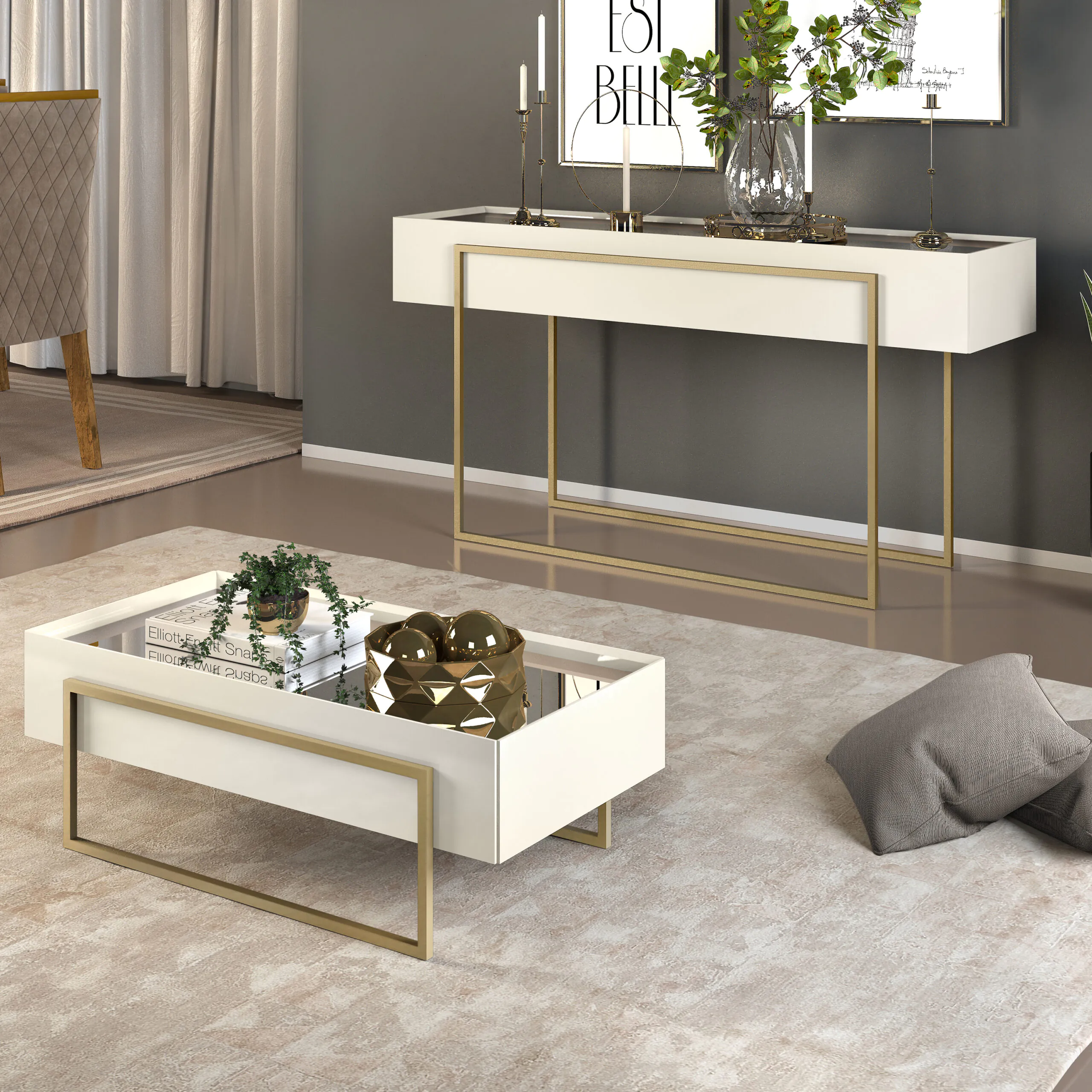 MESA DE CENTRO PILAR 91,5cm OFF WHITE 100% MDF - Image 2