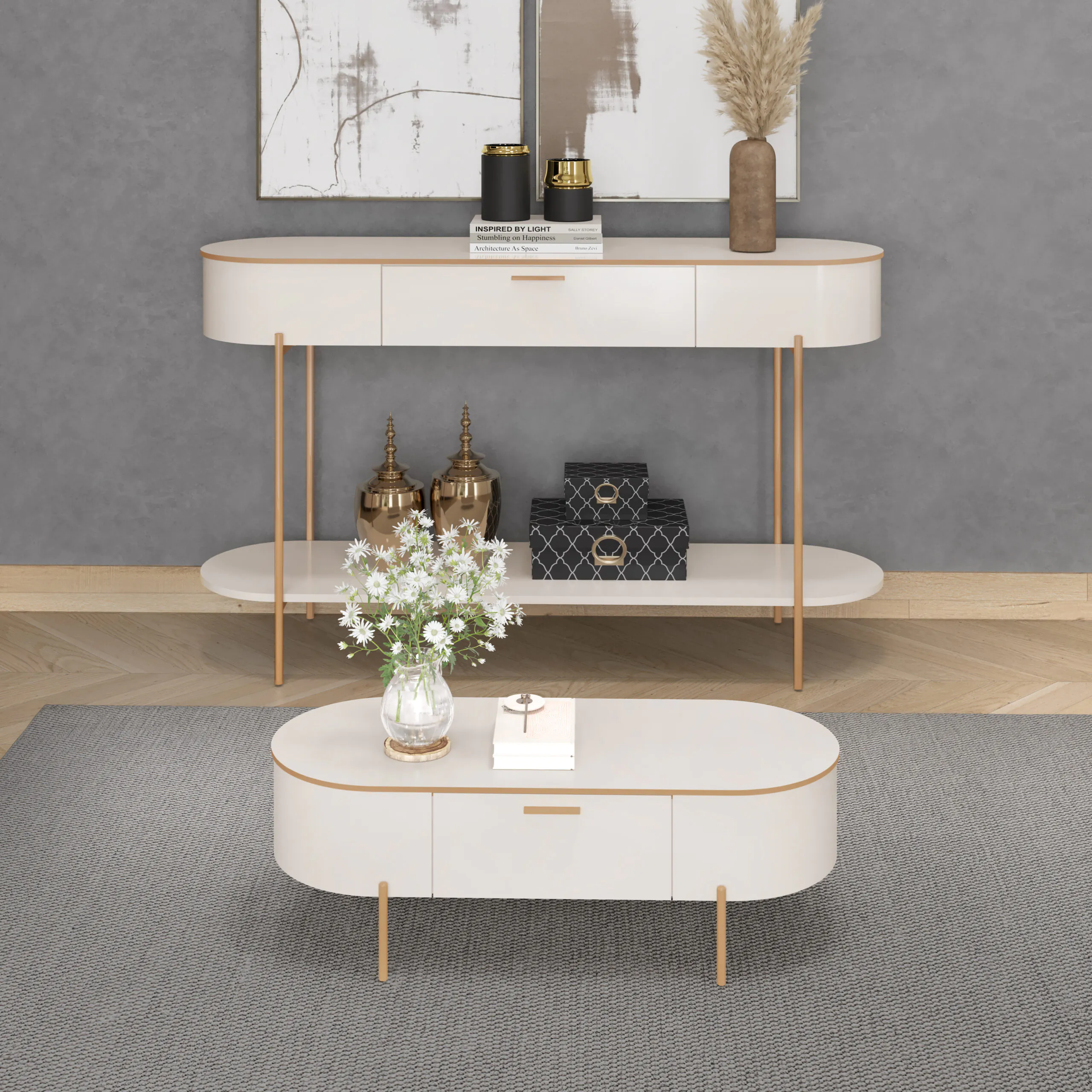 MESA DE CENTRO CELENA 107,5cm OFF WHITE/OFF WHITE 100% MDF - Image 3