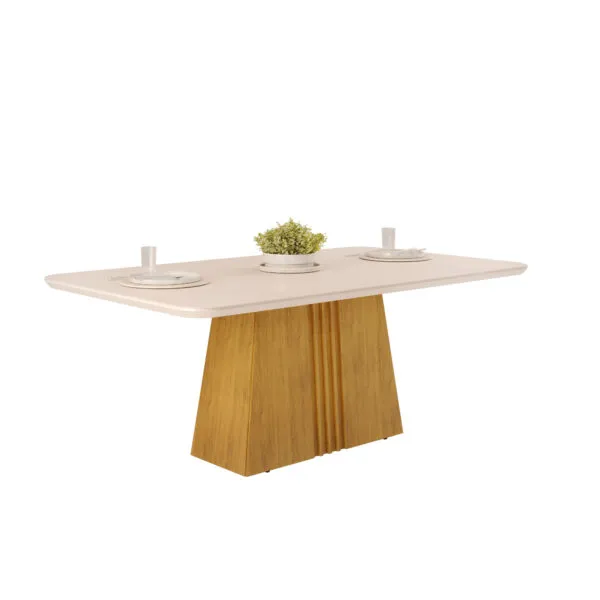 MESA ITALIA - TAMPO CHANFRADO COM VIDRO CURVO - 1700X900X25mm CEDRO/OFF WHITE - Image 3