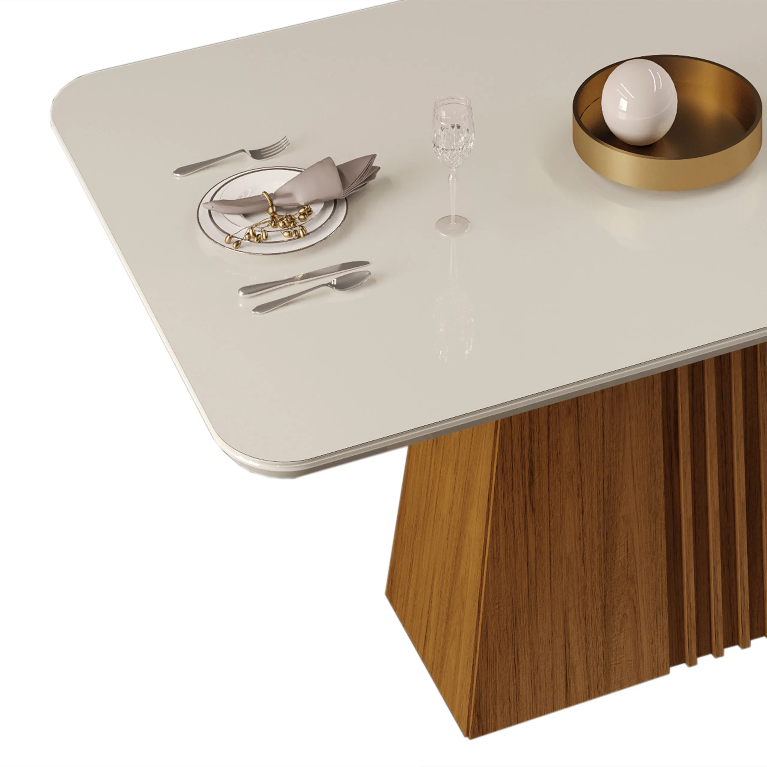 MESA ITALIA - TAMPO CHANFRADO COM VIDRO CURVO - 1360X1360X30 FREIJO/OFF WHITE - Image 3