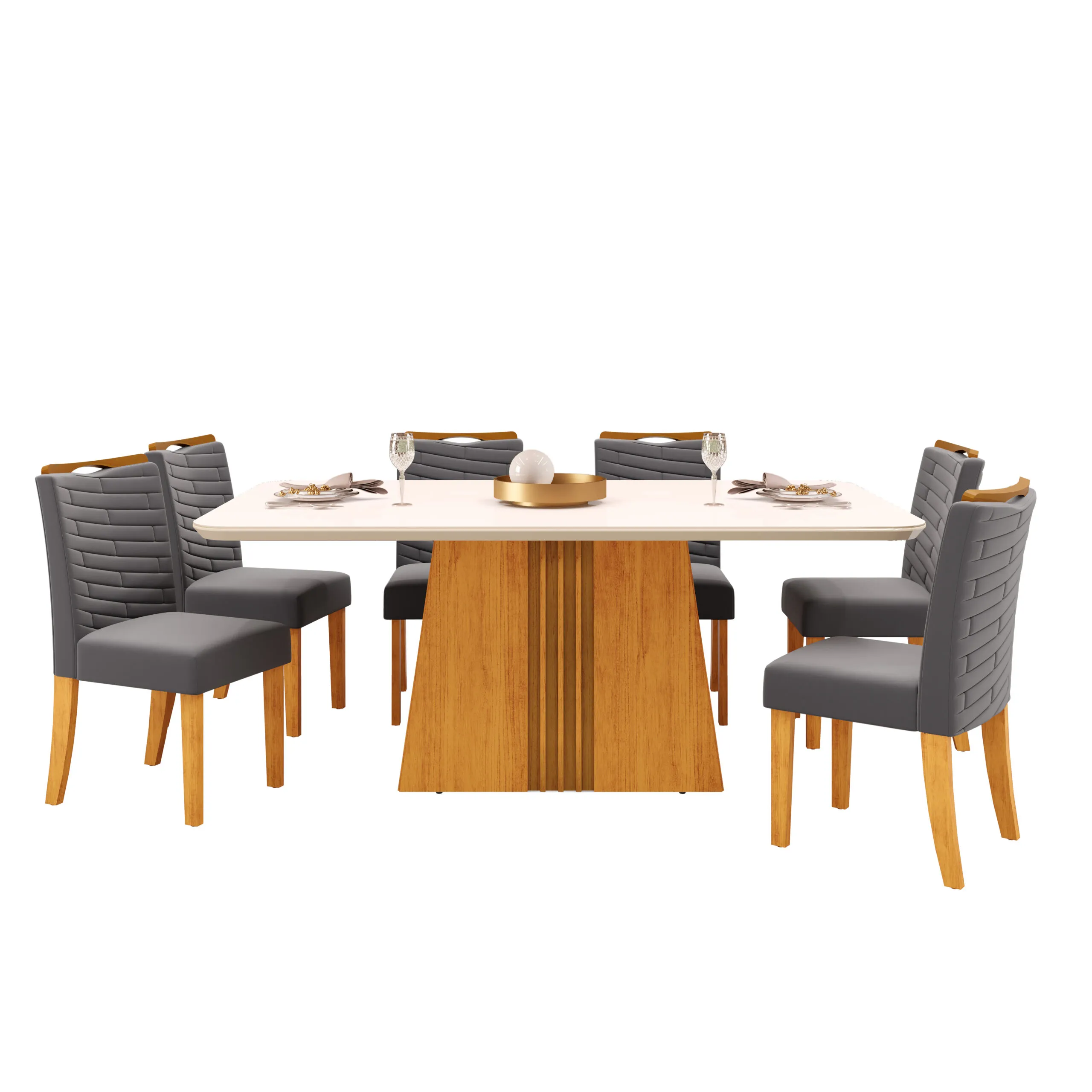 MESA ITALIA - TAMPO CHANFRADO COM VIDRO CURVO - 1700X900X25mm CEDRO/OFF WHITE - Image 2