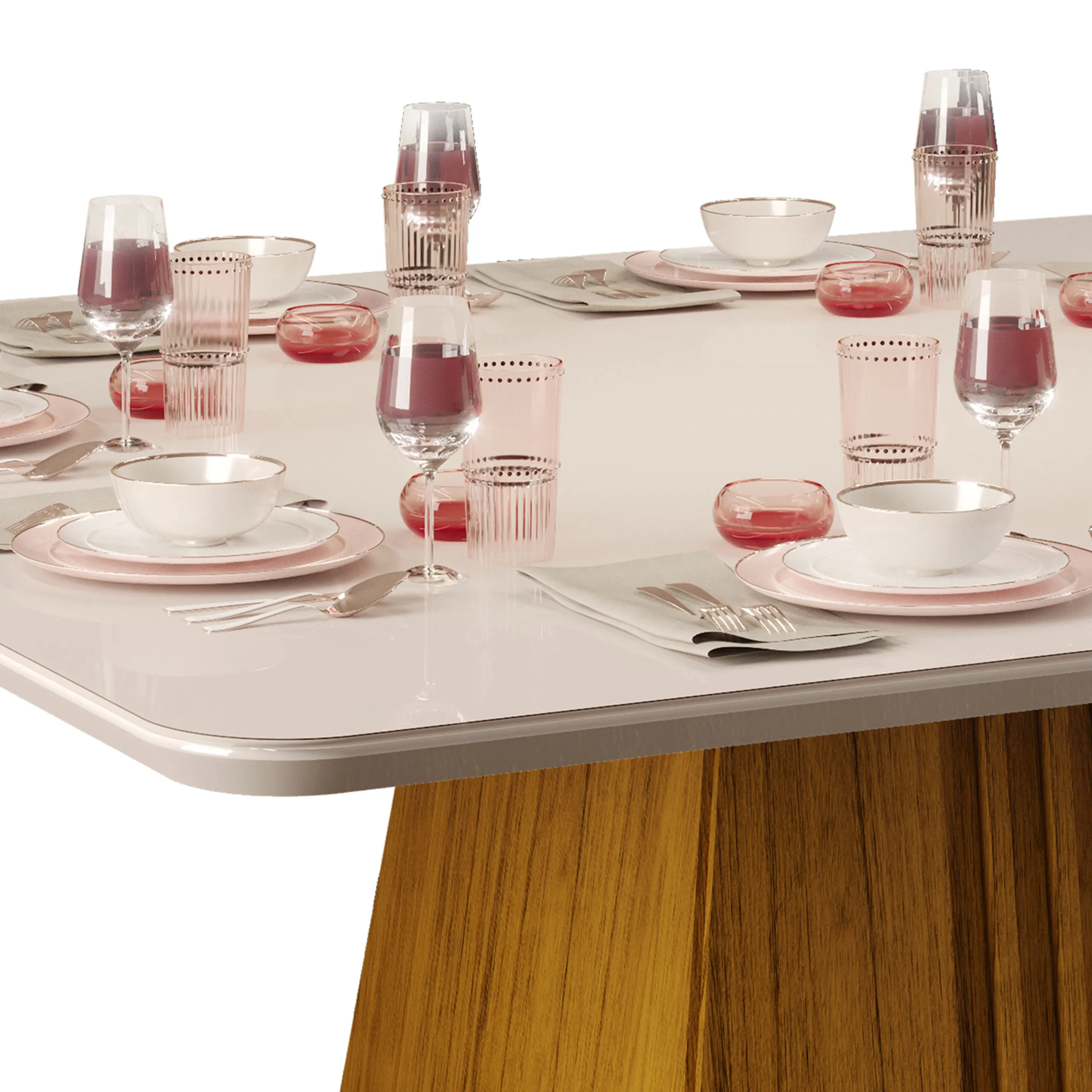 MESA ITALIA - TAMPO CHANFRADO COM VIDRO CURVO - 1700X900X25mm FREIJO/OFF WHITE - Image 2