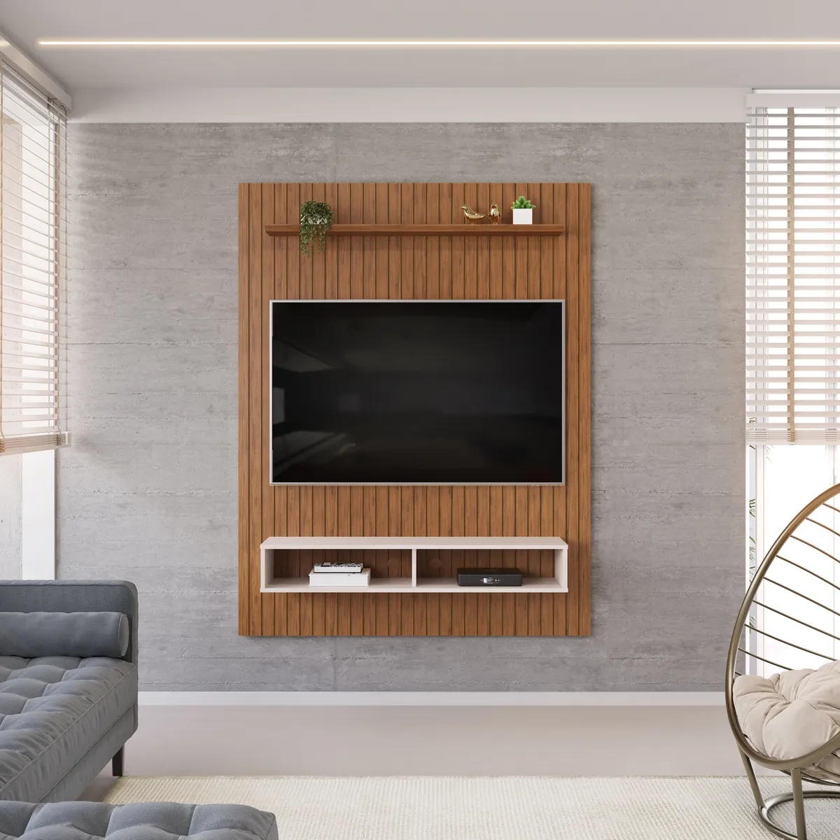 PAINEL ASTON 134,5cm OFF WHITE/FREIJO 100% MDF