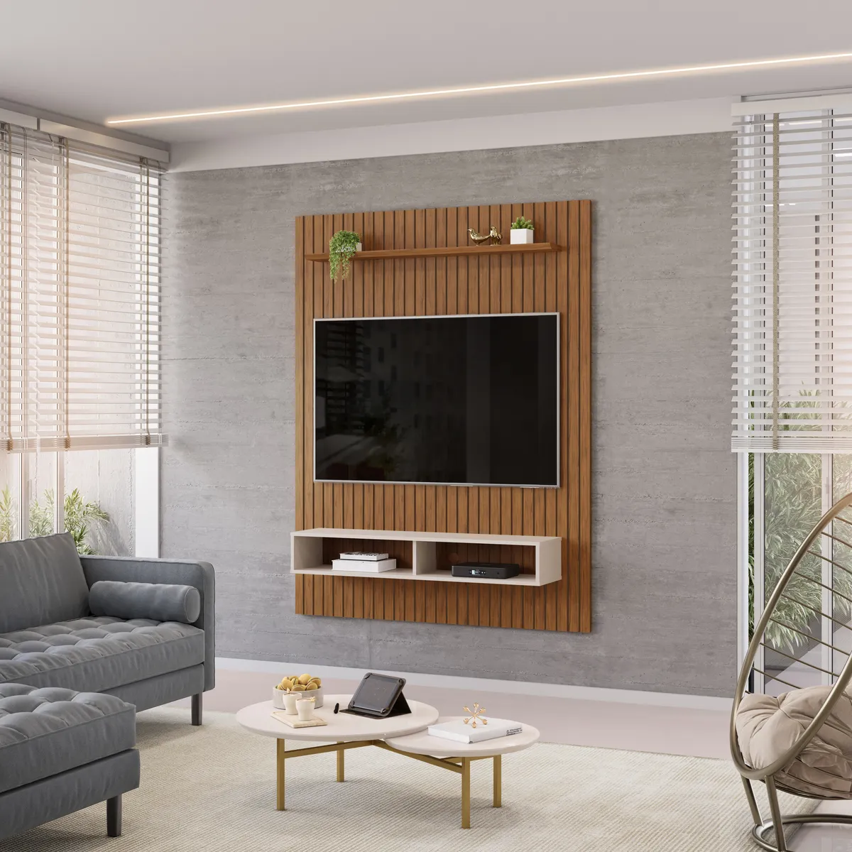 PAINEL ASTON 134,5cm OFF WHITE/FREIJO 100% MDF - Image 2