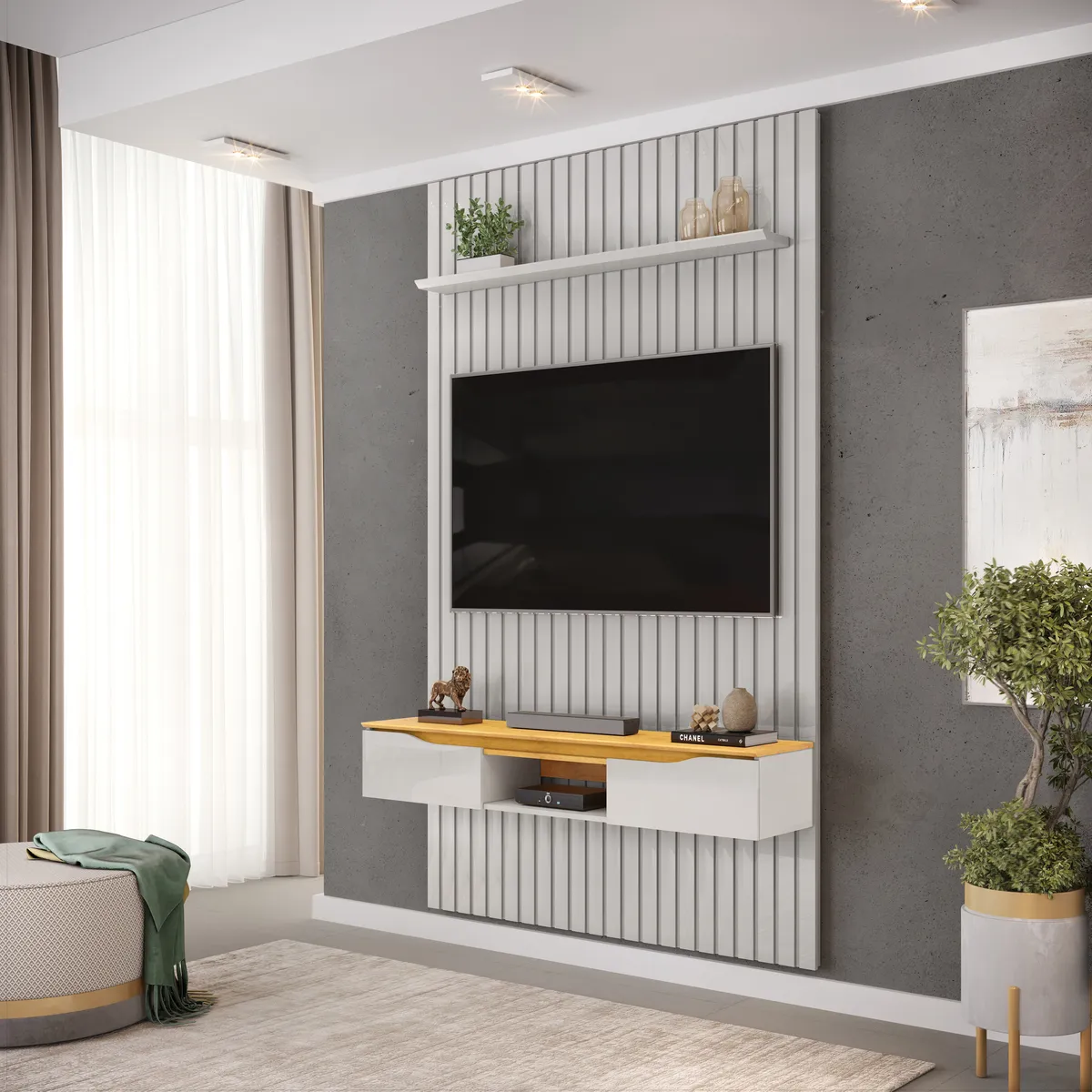 PAINEL RIPADO PRATIC COM BANCADA ISAC 143,7cm BALI 100% MDF