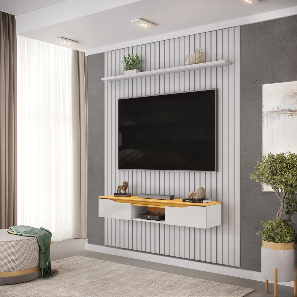 PAINEL RIPADO PRATIC COM BANCADA ISAC 183,3cm BALI 100% MDF