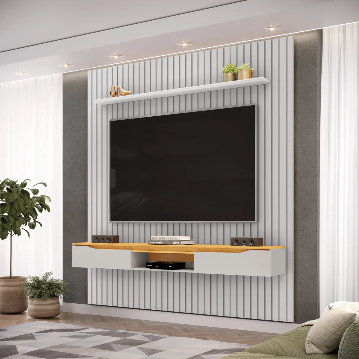 PAINEL RIPADO PRATIC COM BANCADA ISAC 223cm BALI 100% MDF