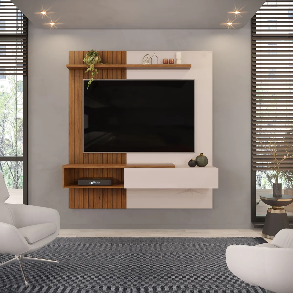 PAINEL SUSPENSO TITO 150cm FREIJO/OFF WHITE 100% MDF