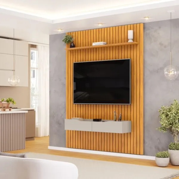 PAINEL RIPADO E BANCADA PRATIC 143,7cm CEDRO 100% MDF