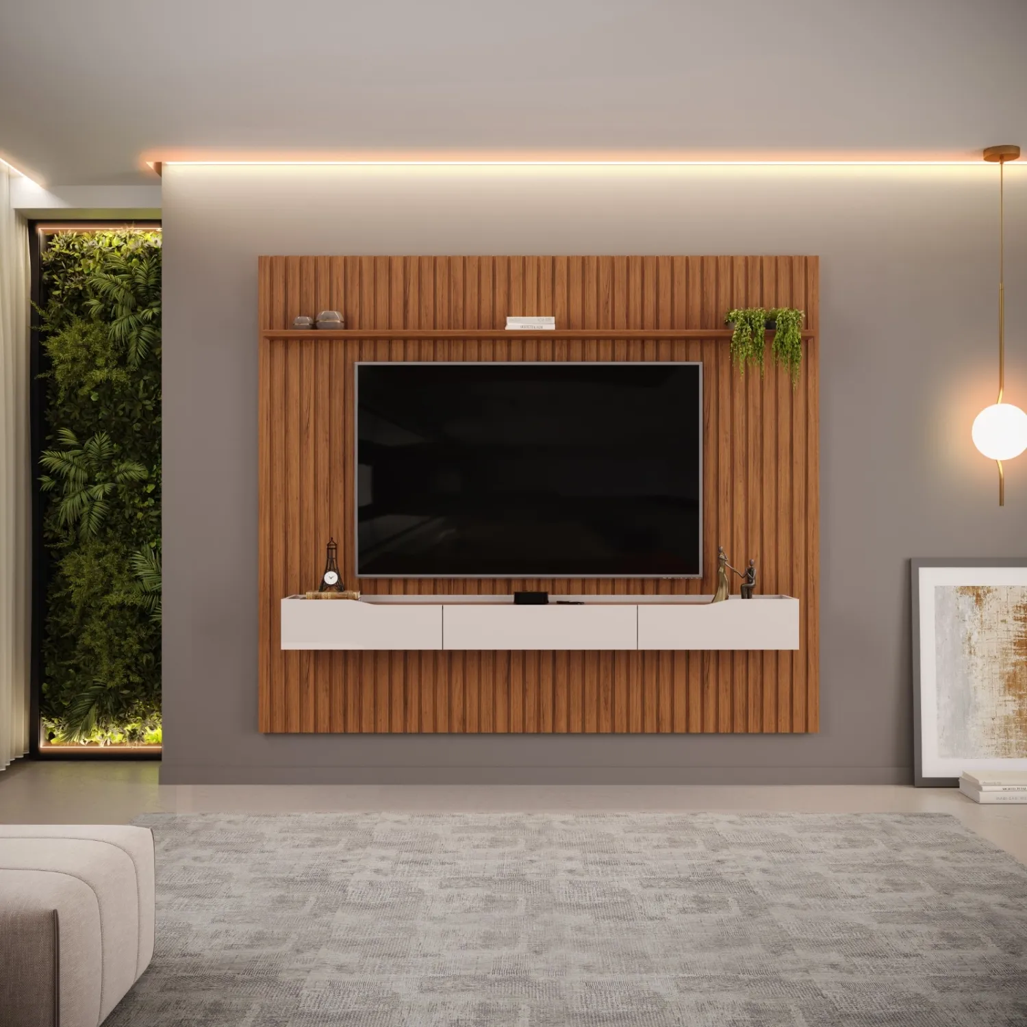 PAINEL RIPADO E BANCADA PRATIC 250cm BALI 100% MDF