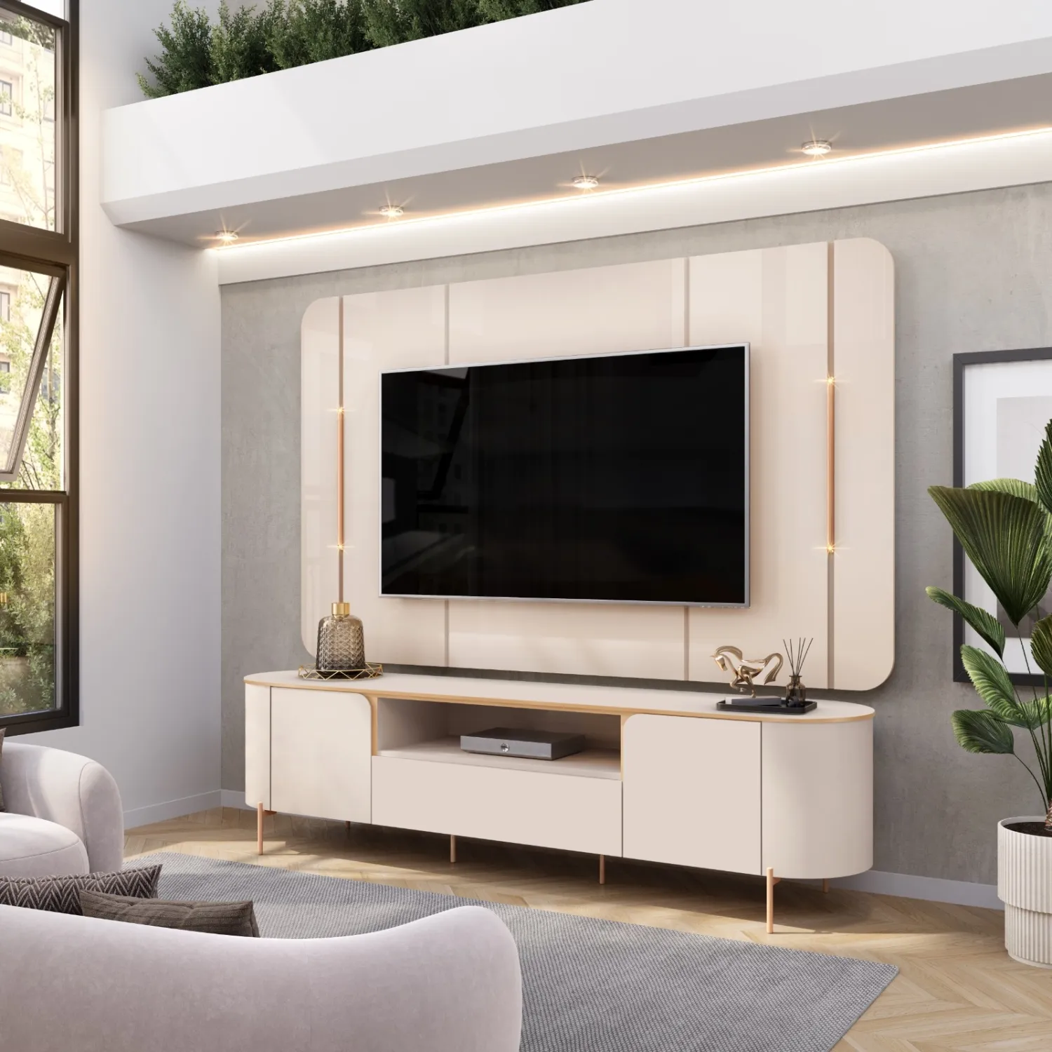 BANCADA E PAINEL ARETA 218cm OFF WHITE 100% MDF - Image 2