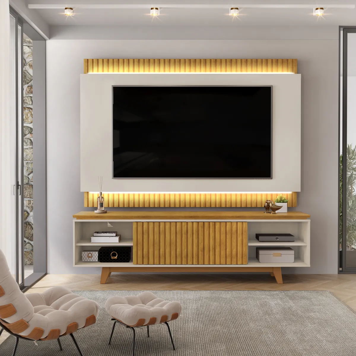 BANCADA E PAINEL LOREN 201,5cm BALI/CEDRO 100% MDF