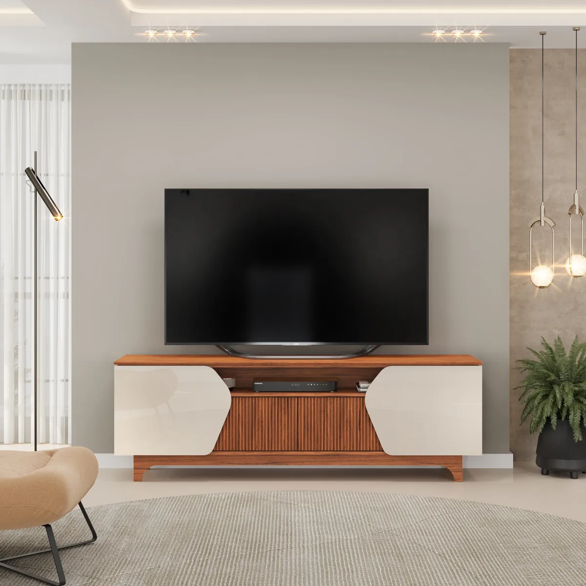 BANCADA HELO 183cm OFF WHITE/FREIJÓ 100% MDF