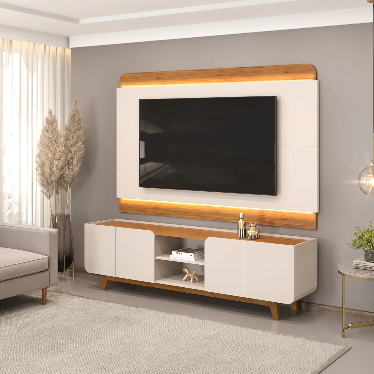 BANCADA E PAINEL NADINE 2200 220cm OFF WHITE/FREIJO 100% MDF - Image 2