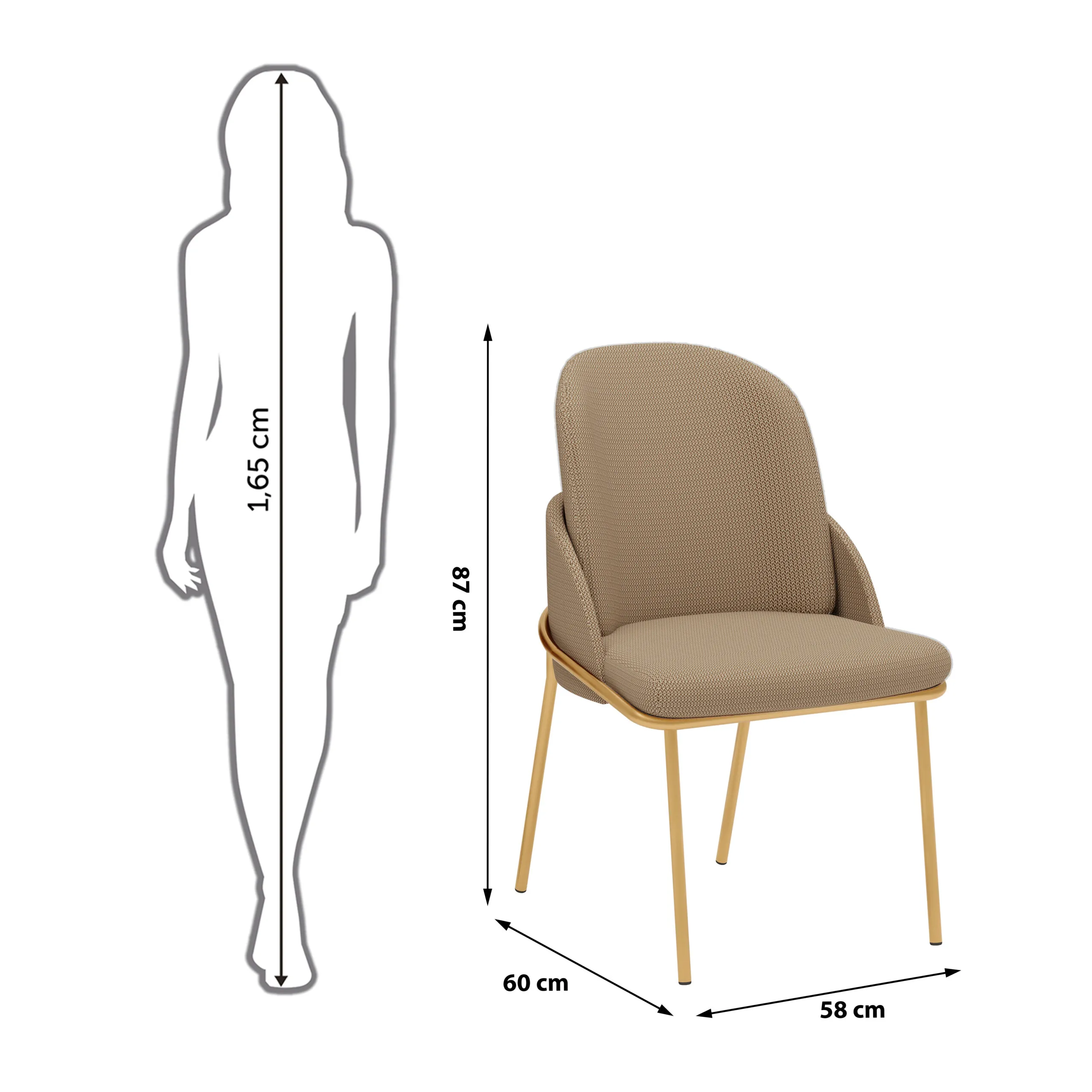 CONJUNTO DE CADEIRA VITTA - COM PES EM METAL DOURADO (6 UNIDADES) DOURADO/LINHO BEGE - Image 2