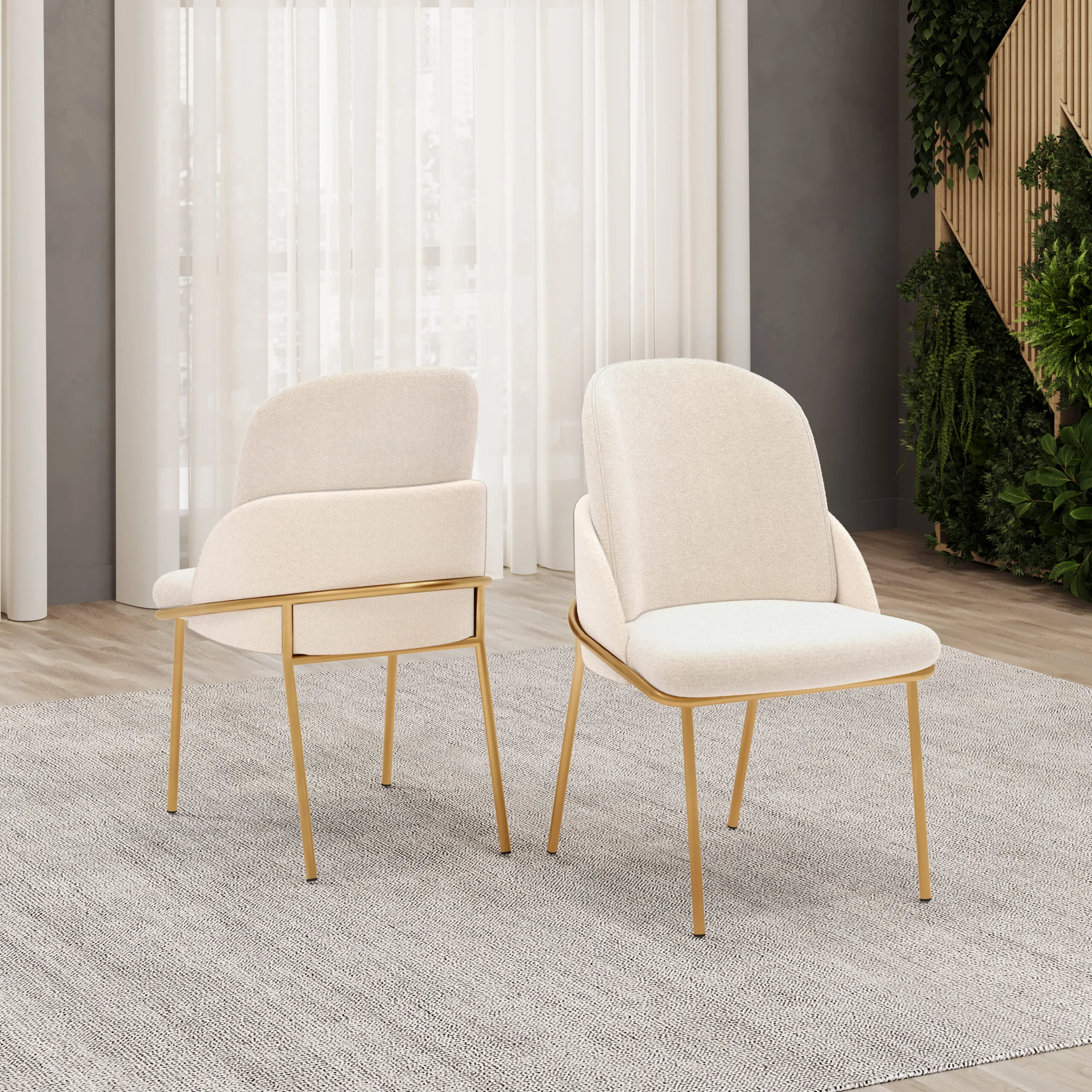 CONJUNTO DE CADEIRA VITTA - COM PES EM METAL DOURADO (4 UNIDADES) DOURADO/BOUCLE PEROLA