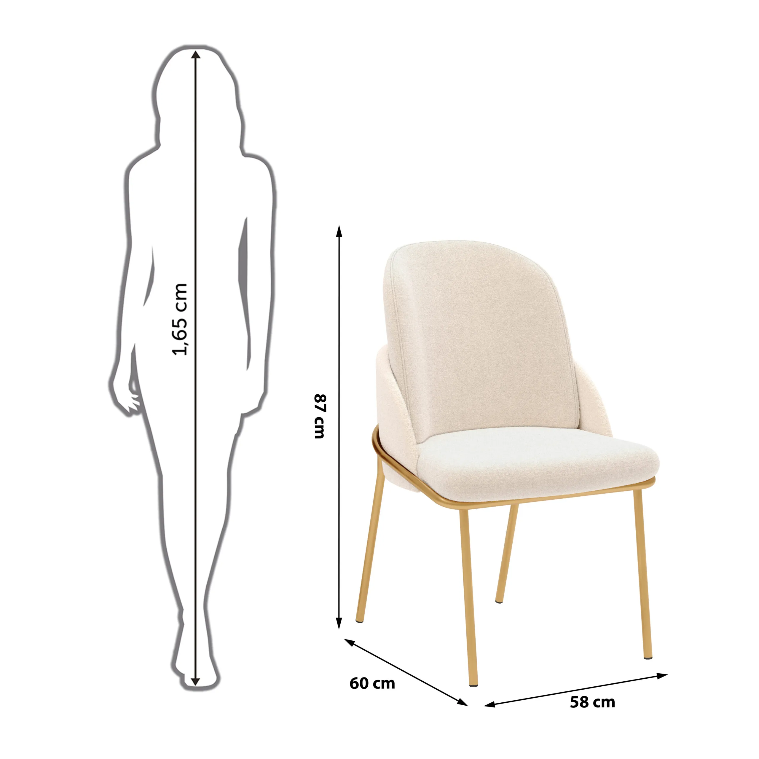 CONJUNTO DE CADEIRA VITTA - COM PES EM METAL DOURADO (6 UNIDADES) DOURADO/BOUCLE PEROLA - Image 3