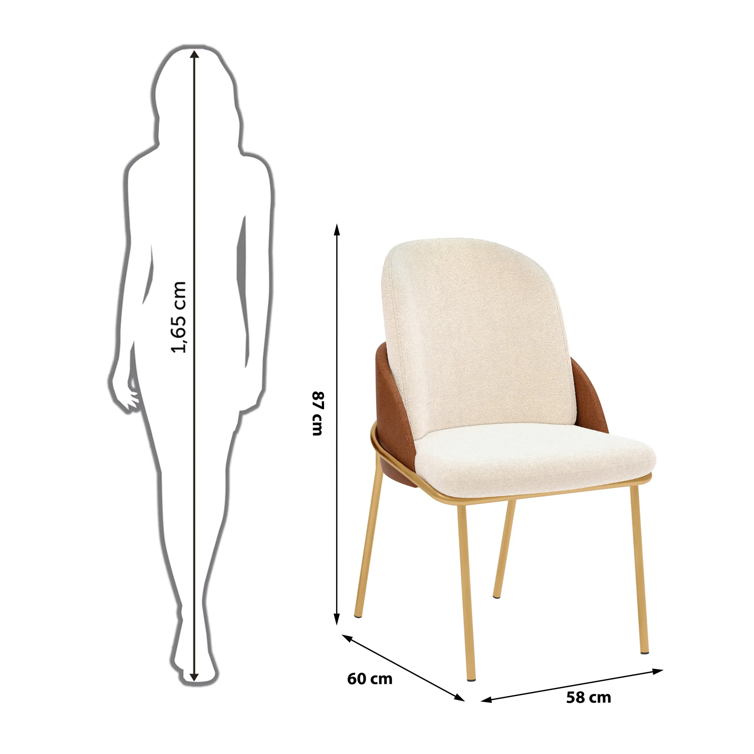 CONJUNTO DE CADEIRA VITTA - COM PES EM METAL DOURADO (4 UNIDADES) DOURADO/TERRACOTA/BOUCLE PEROLA - Image 3