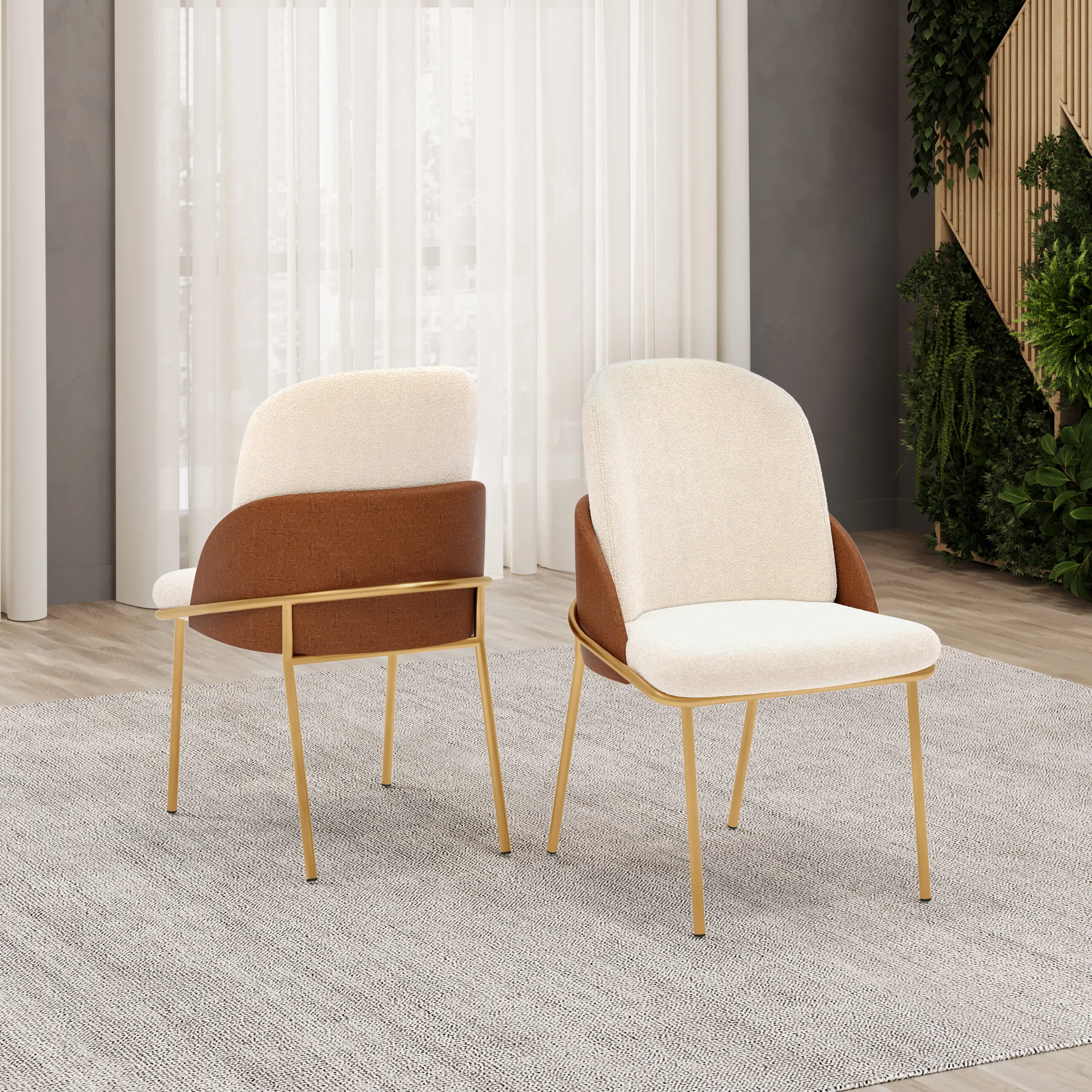 CONJUNTO DE CADEIRA VITTA - COM PES EM METAL DOURADO (4 UNIDADES) DOURADO/TERRACOTA/BOUCLE PEROLA