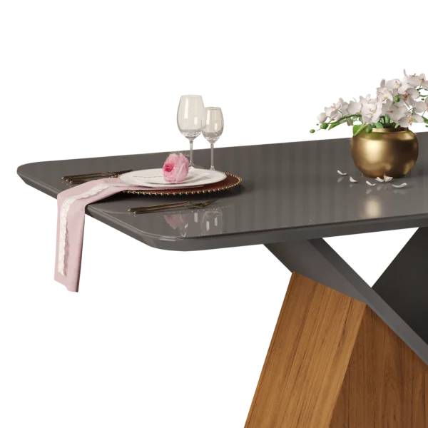 MESA ARGO - TAMPO CHANFRADO DE MADEIRA COM VIDRO PINTADO CURVO 1360X900X25 FREIJO/CINZA URBANO - Image 3