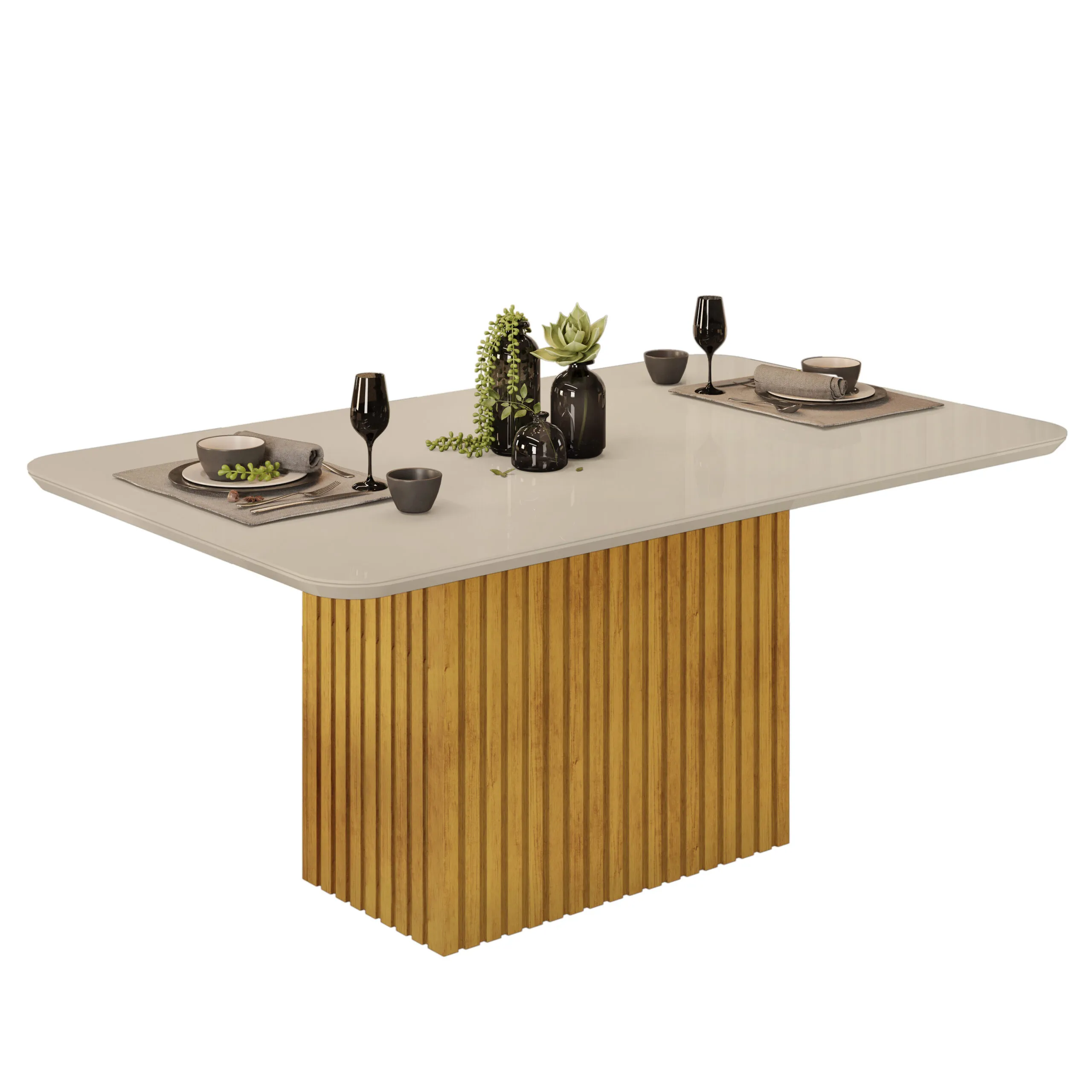 MESA CANES - TAMPO CHANFRADO CURVO 2000X1000X30 MM CEDRO/OFF WHITE - Image 4