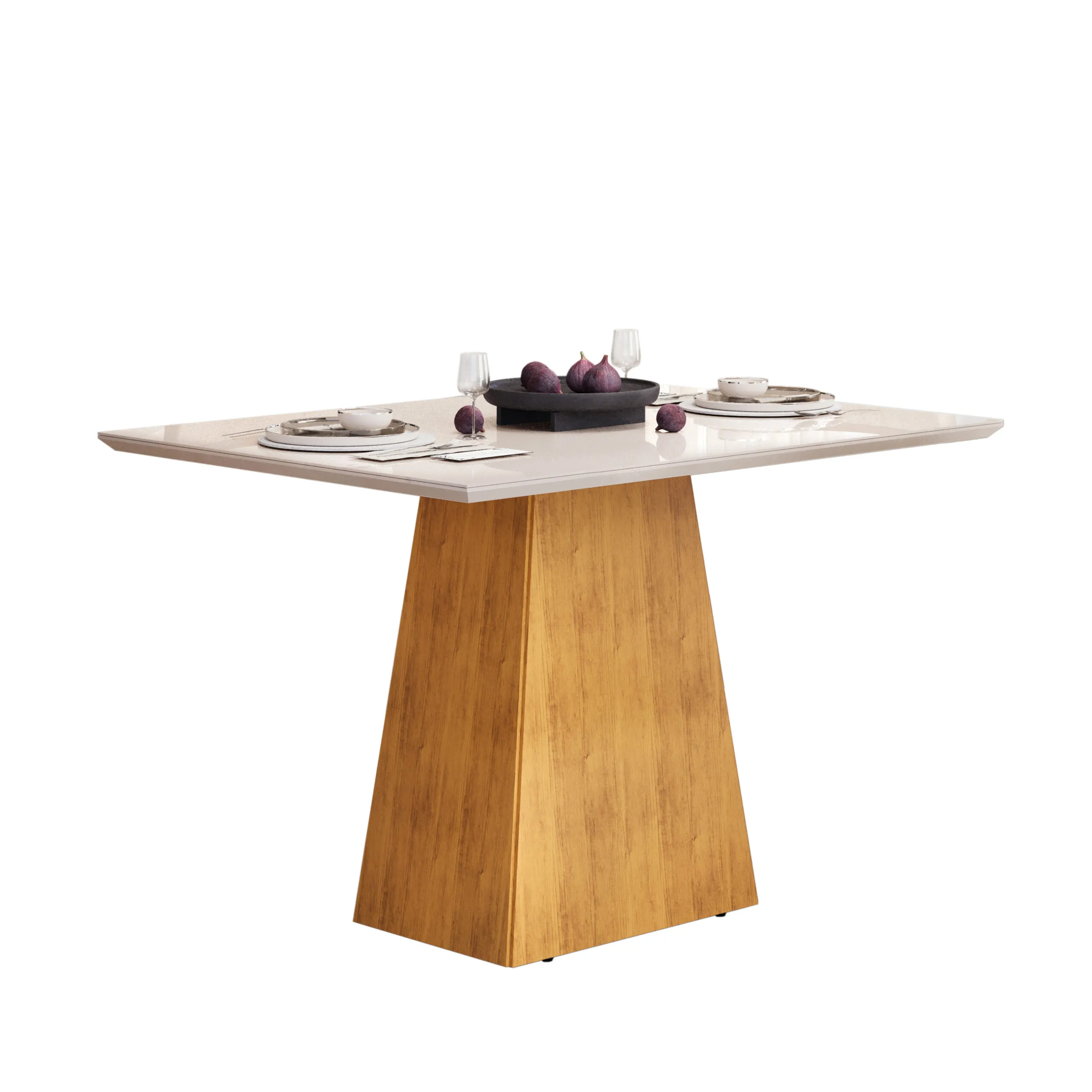 MESA DULCE - TAMPO CHANFRADO SOFT DE MADEIRA COM VIDRO 1200X900X30 CEDRO/OFF WHITE - Image 2