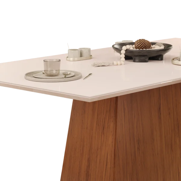MESA DULCE - TAMPO CHANFRADO SOFT DE MADEIRA COM VIDRO 1800X900X30 FREIJO/OFF WHITE - Image 2