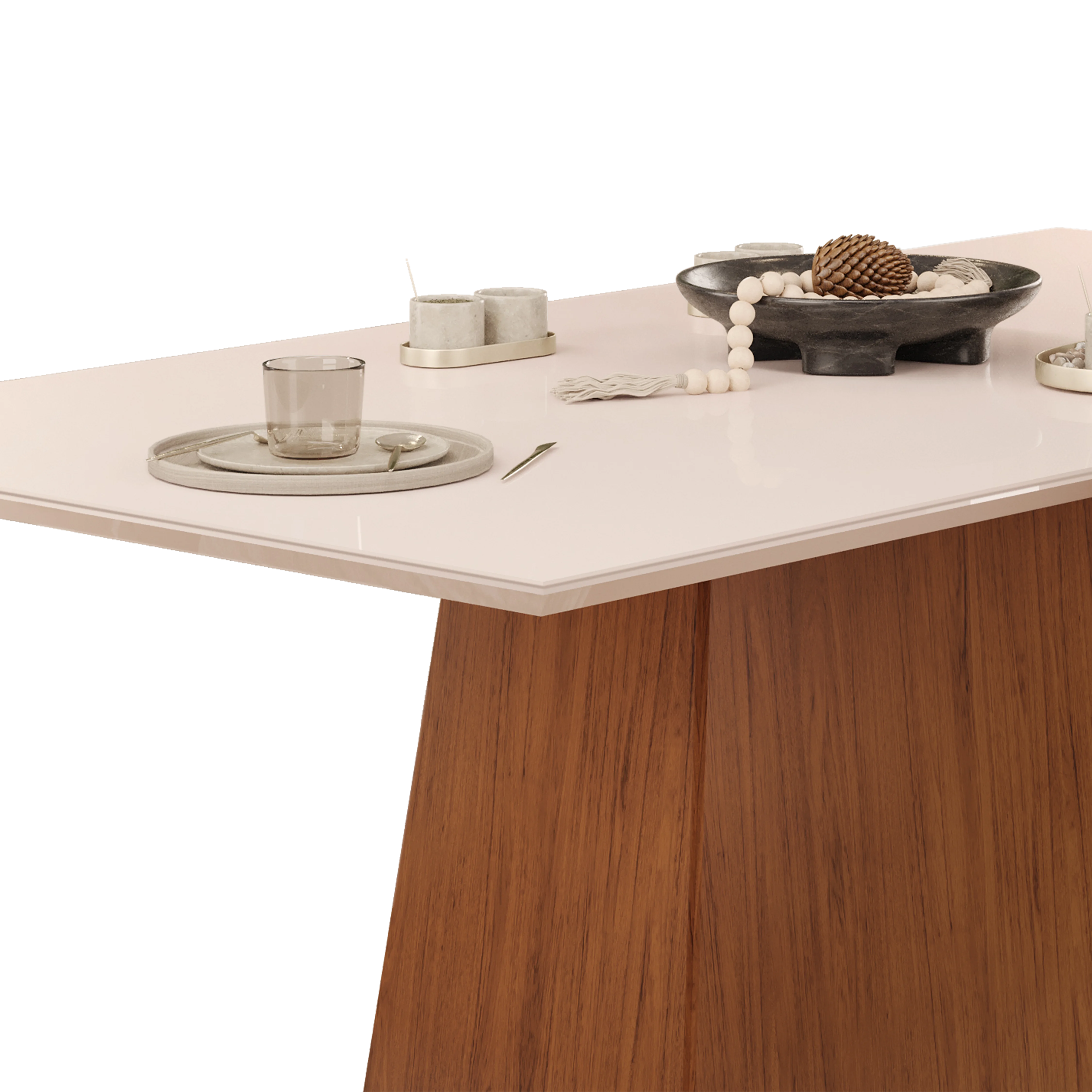 MESA DULCE - TAMPO CHANFRADO SOFT DE MADEIRA COM VIDRO 1800X900X30 FREIJO/OFF WHITE - Image 2