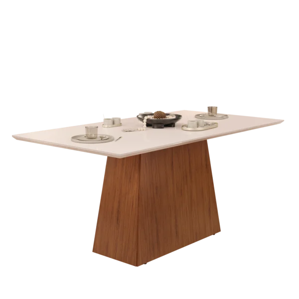 MESA DULCE - TAMPO CHANFRADO SOFT DE MADEIRA COM VIDRO 1800X900X30 FREIJO/OFF WHITE - Image 4