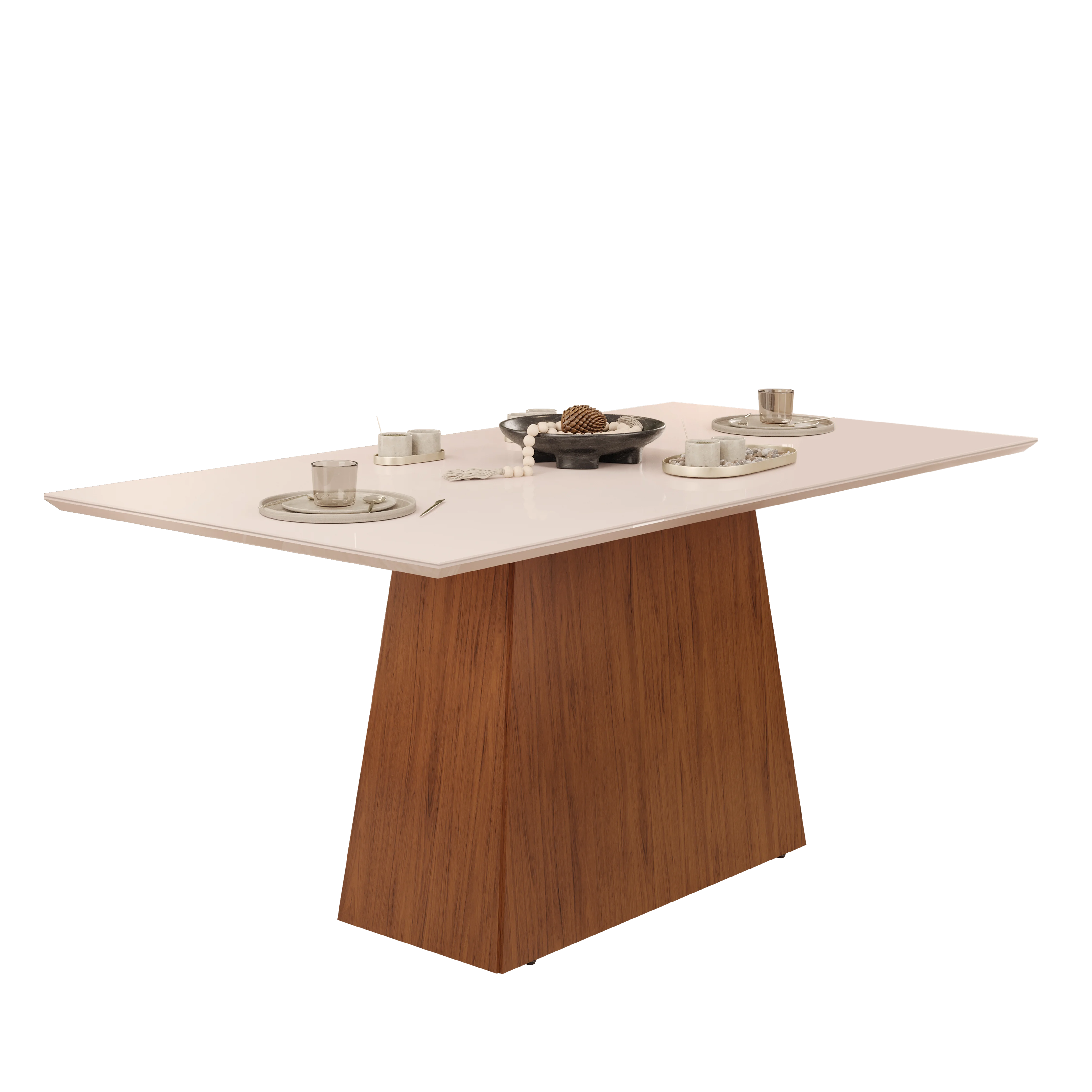 MESA DULCE - TAMPO CHANFRADO SOFT DE MADEIRA COM VIDRO 1800X900X30 FREIJO/OFF WHITE - Image 4