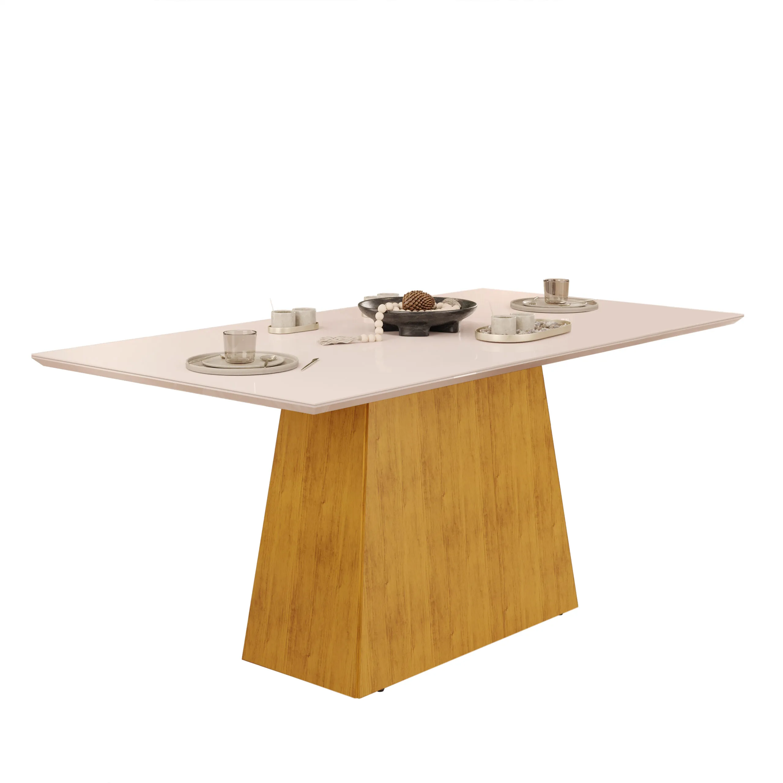 MESA DULCE - TAMPO CHANFRADO SOFT DE MADEIRA COM VIDRO 1800X900X30 CEDRO/OFF WHITE - Image 2