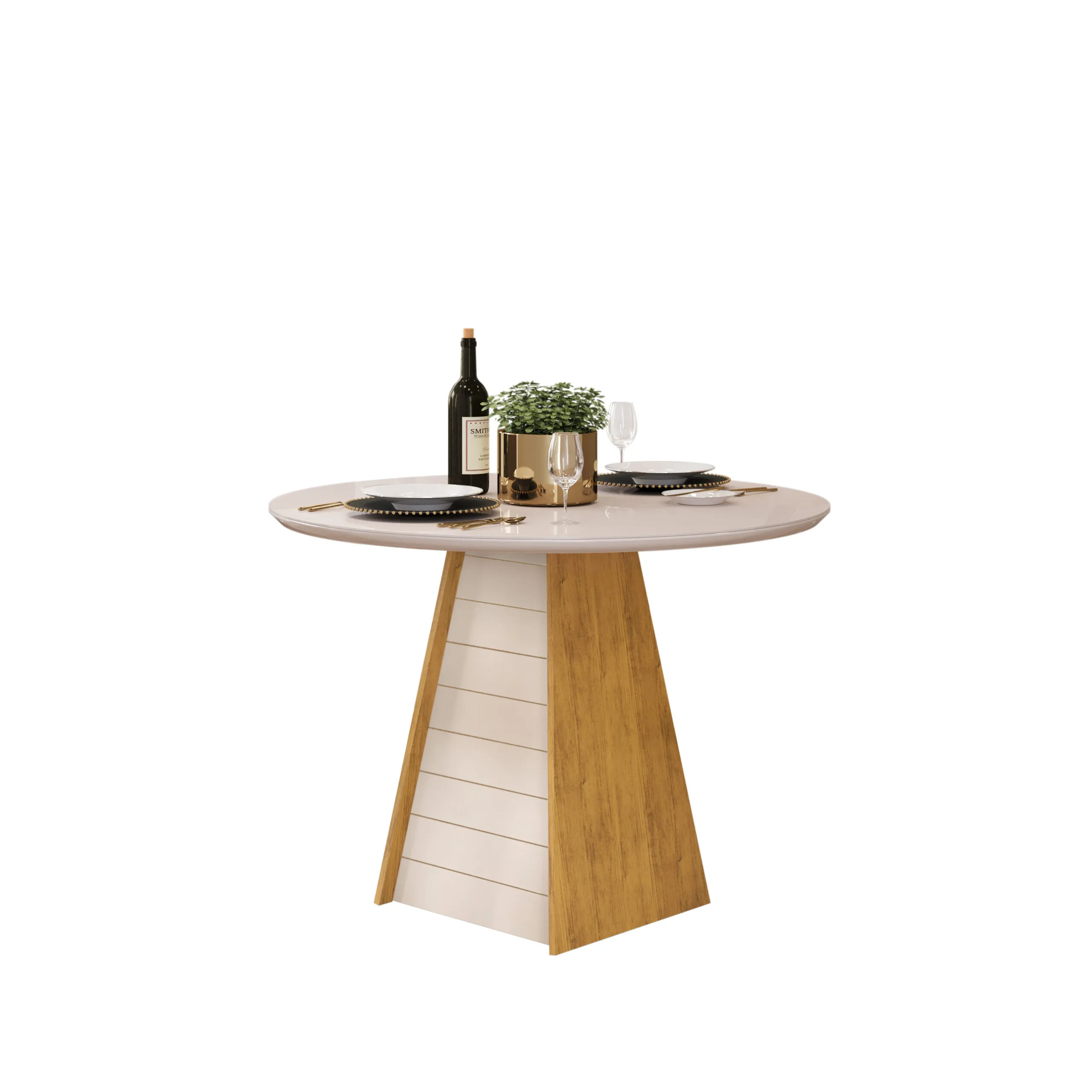 MESA FLER - TAMPO CHANFRADO DE MADEIRA COM VIDRO 1035x807x1035 (REDONDO) CEDRO/OFF WHITE - Image 2