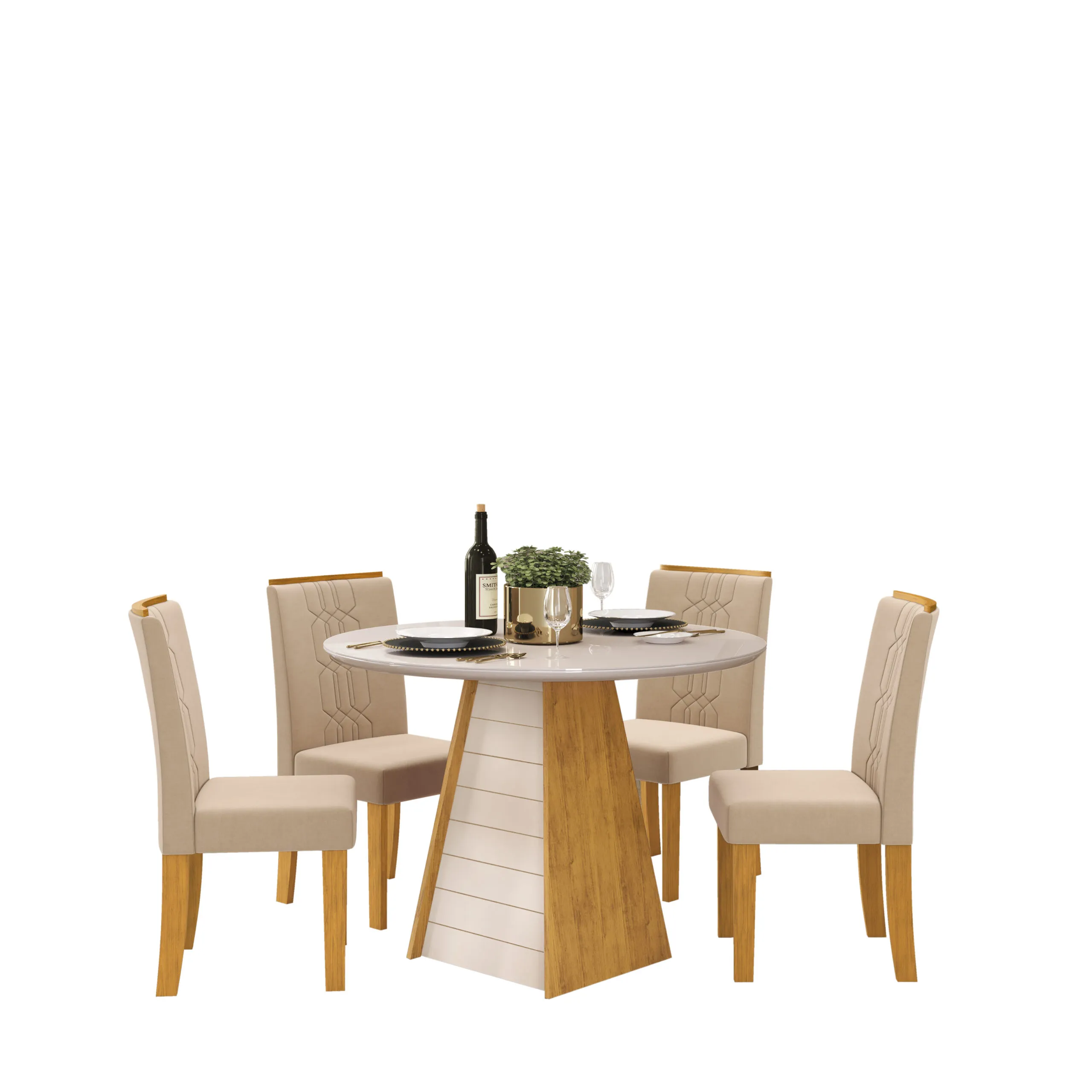 MESA FLER - TAMPO CHANFRADO DE MADEIRA COM VIDRO 1035x807x1035 (REDONDO) CEDRO/OFF WHITE - Image 3