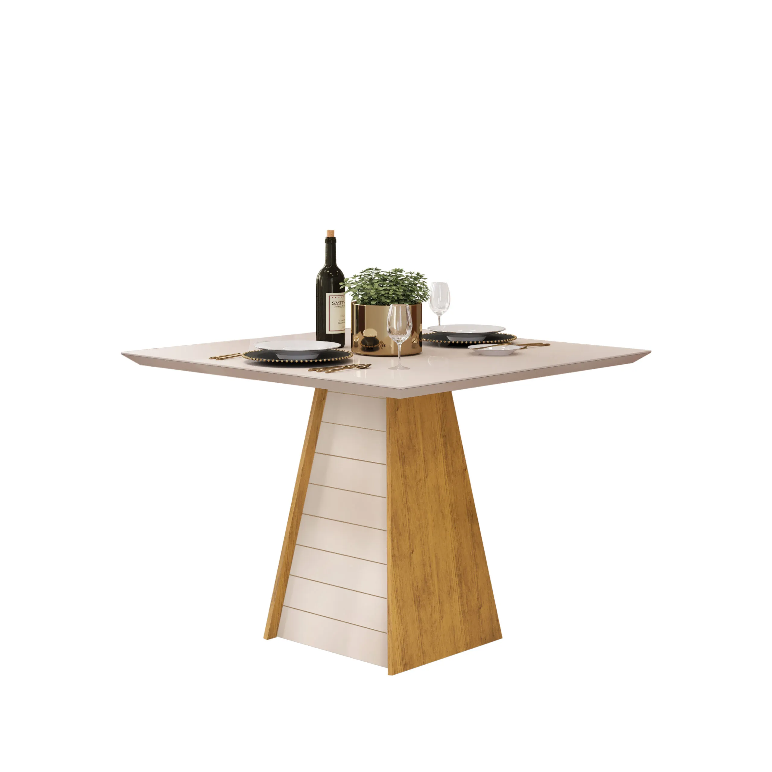 MESA FLER - TAMPO CHANFRADO DE MADEIRA COM VIDRO 900X900X25 CEDRO/OFF WHITE - Image 2