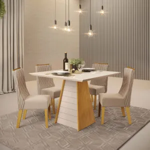 MESA FLER - TAMPO CHANFRADO DE MADEIRA COM VIDRO 900X900X25 CEDRO/OFF WHITE