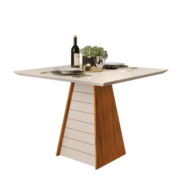 MESA FLER - TAMPO CHANFRADO DE MADEIRA COM VIDRO 900X900X25 FREIJO/OFF WHITE - Image 2