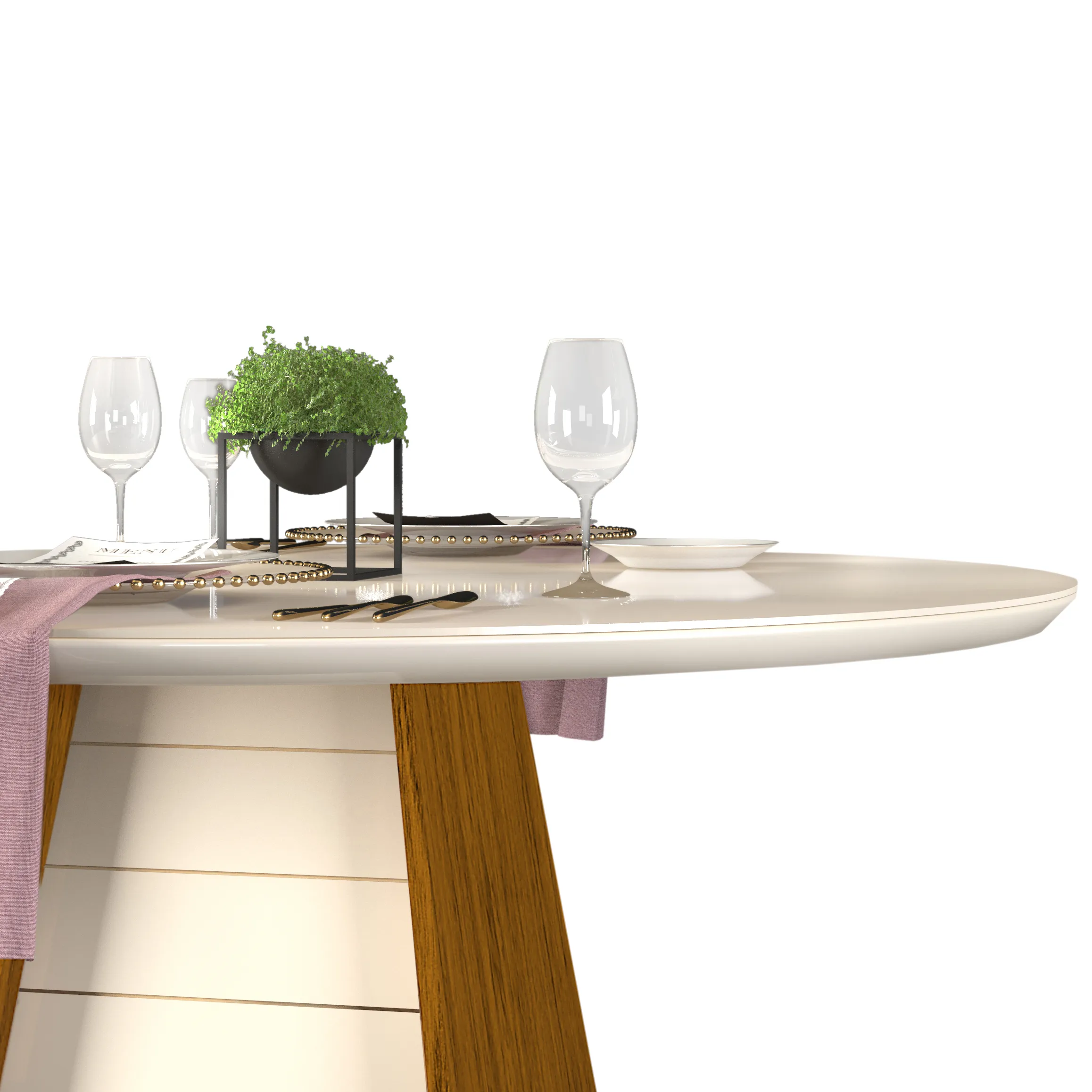 MESA FLER - TAMPO CHANFRADO DE MADEIRA COM VIDRO 1035x807x1035 (REDONDO) FREIJO/OFF WHITE - Image 3