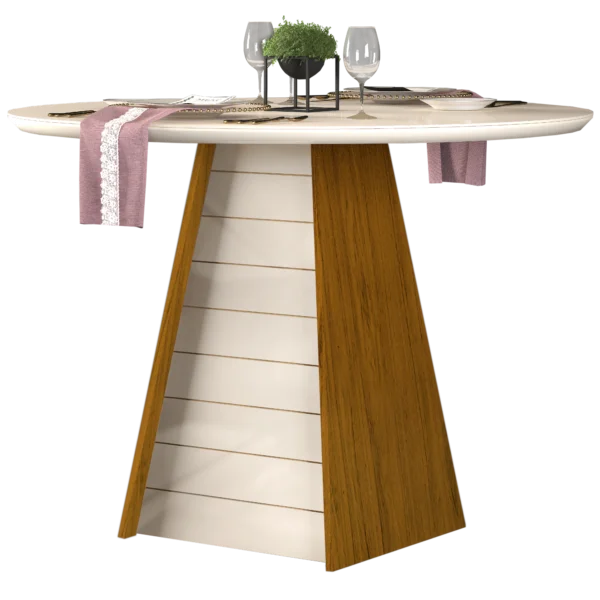 MESA FLER - TAMPO CHANFRADO DE MADEIRA COM VIDRO 1035x807x1035 (REDONDO) FREIJO/OFF WHITE - Image 5